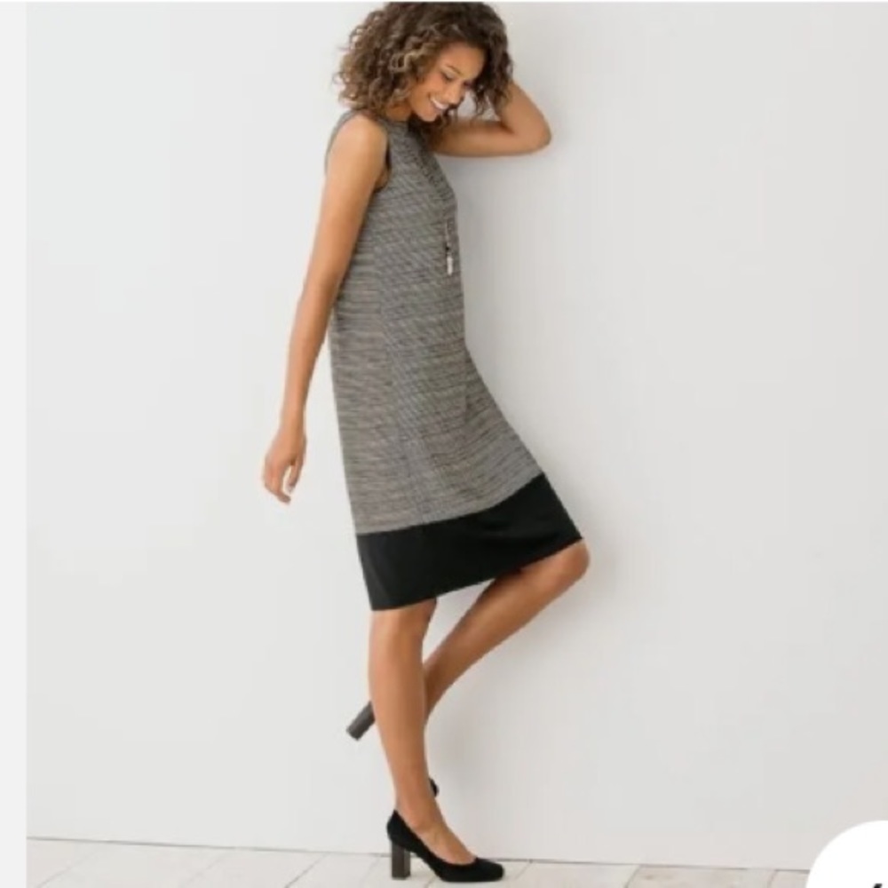 J. JILL Wearever Collection Black Tan Stripe Shift Tank Dress L Travel Packable